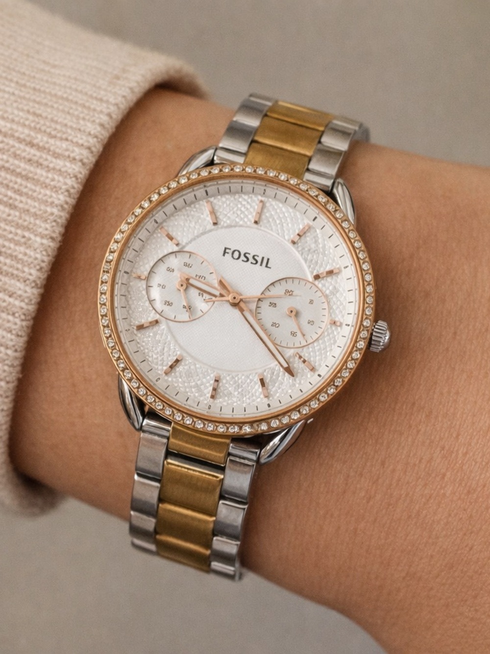 Fossil Two-Tone Silver and Gold Link Bracelet Women's Watch